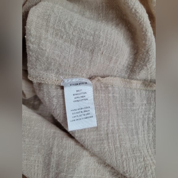 Tassels & Lace Linen Blend Boho Fringe Beige Top Size-L - Picture 7 of 7